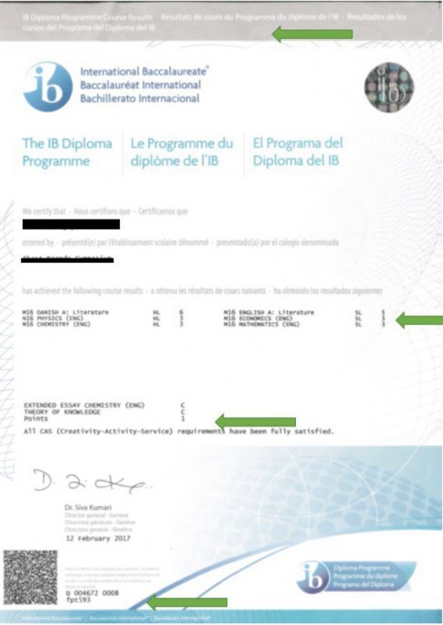 Officielt bevis for et Diploma Programme (DP) Course Results