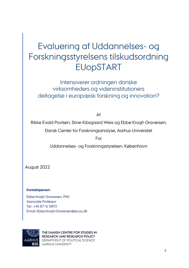 Ny evaluering af tilskudsordningen EUopSTART viser en positiv effekt både i forhold til antallet af danske ansøgninger til Horizon 2020 og kvaliteten af de indsendte ansøgninger. Evalueringen er lavet af Dansk Center for Forskningsanalyse på vegne af Uddannelses- og Forskningsstyrelsen.