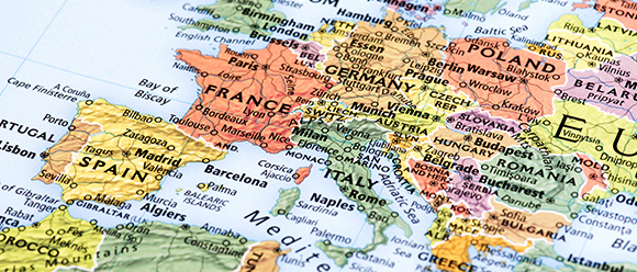 Kort med Frankrig, Spanien og Tyskland