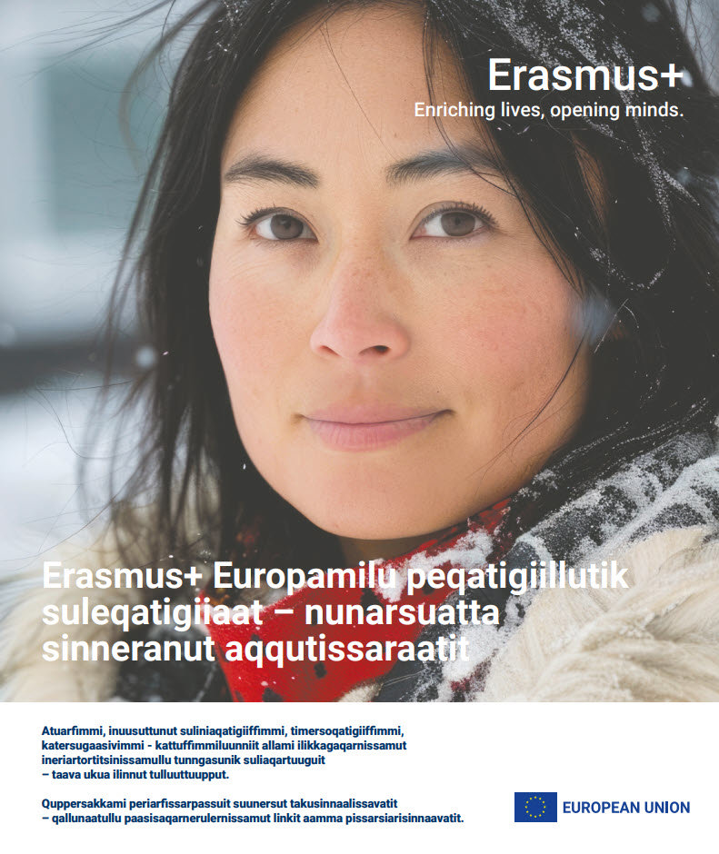 Forsidebillede til pjece om Erasmus+ på grønlandsk