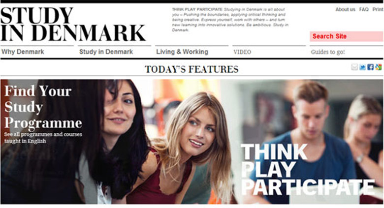 Hjemmesiden, studyindenmark.dk
